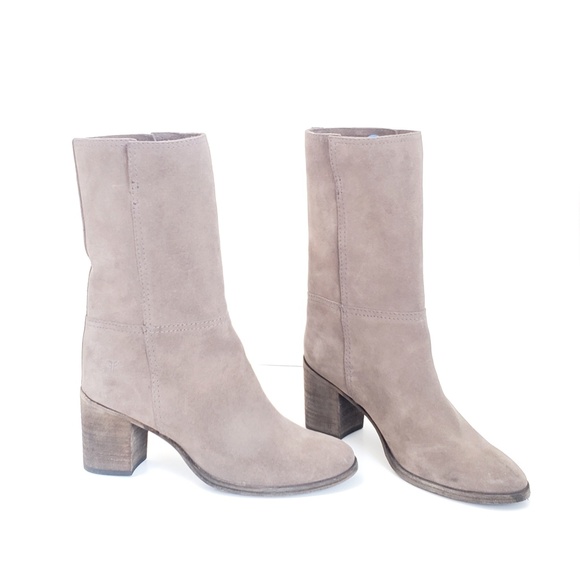 Frye Mid Calf Pull On Tan Suede Leather Boots - Picture 2 of 8